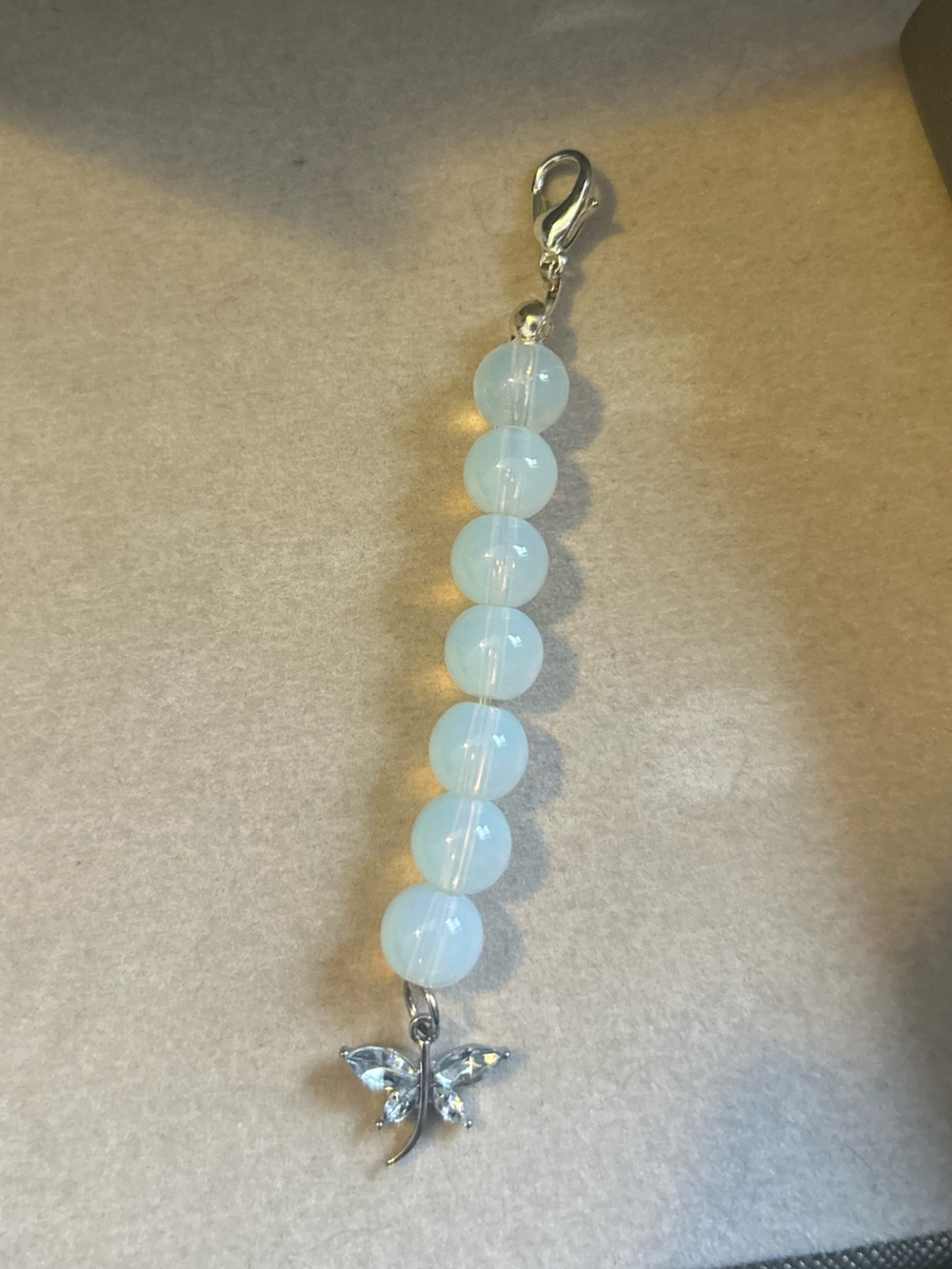 Opalite Crystal Beaded Keychain with Dragonfly Charm - Handmade